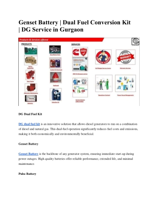 Genset Battery | Dual Fuel Conversion Kit | DG Service in Gurgaon