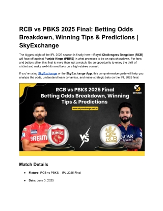 RCB vs PBKS 2025 Final Betting Odds Breakdown, Winning Tips & Predictions  SkyExchange