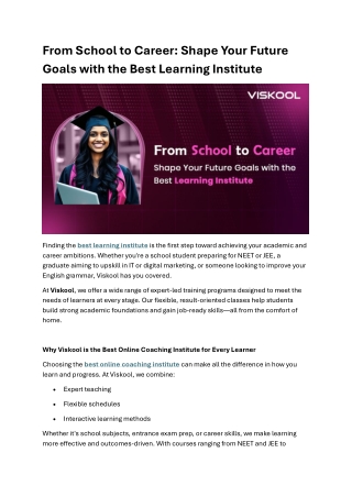 From School to Career Shape Your Future Goals with the Best Learning Institute