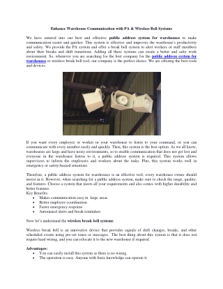 Enhance Warehouse Communication with PA & Wireless Bell Systems