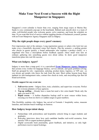 Make Your Next Event a Success with the Right Manpower in Singapore