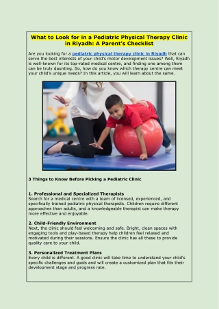 What to Look for in a Pediatric Physical Therapy Clinic in Riyadh