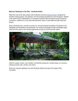 Monsoon Getaways in the Hills – Soulitude Hotels