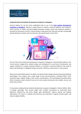 Leading the Way Among Web Development Companies in Bangalore- Channel Softech Pvt Ltd