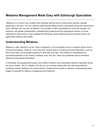 Melasma Management Made Easy with Edinburgh Specialists