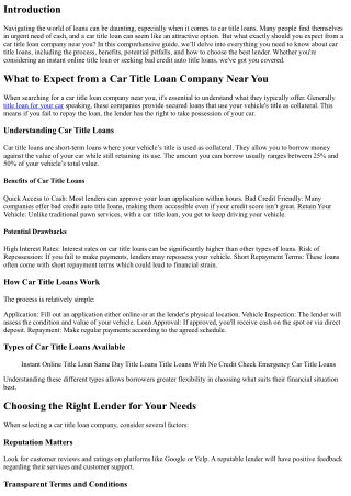 What to Expect from a Car Title Loan Company Near You
