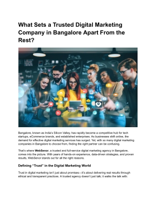 What Sets a Trusted Digital Marketing Company in Bangalore Apart From the Rest