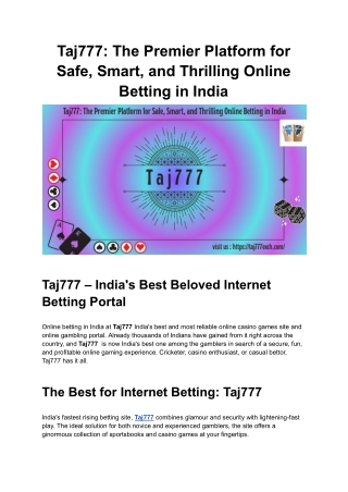 Taj777_ The Premier Platform for Safe, Smart, and Thrilling Online Betting in India