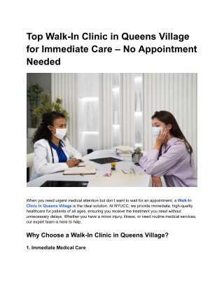 Top Walk-In Clinic in Queens Village for Immediate Care – No Appointment Needed