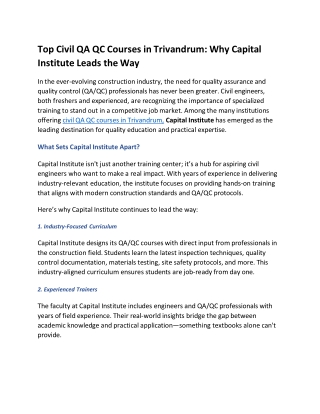Top Civil QA QC Courses in Trivandrum Why Capital Institute Leads the Way