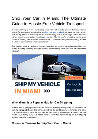 Ship Your Car in Miami_ The Ultimate Guide to Hassle-Free Vehicle Transport