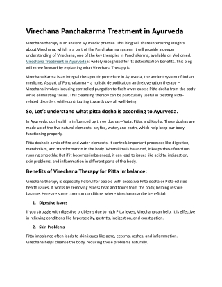 Virechana Panchakarma Treatment in Ayurveda
