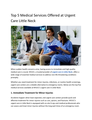 Top 5 Medical Services Offered at Urgent Care Little Neck