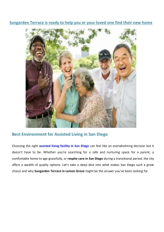 Sungarden Terrace Open environment assisted living in California