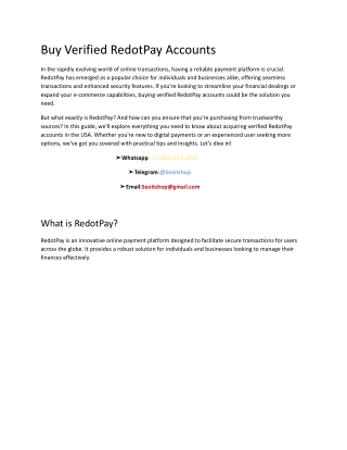 Buy Verified RedotPay Accounts