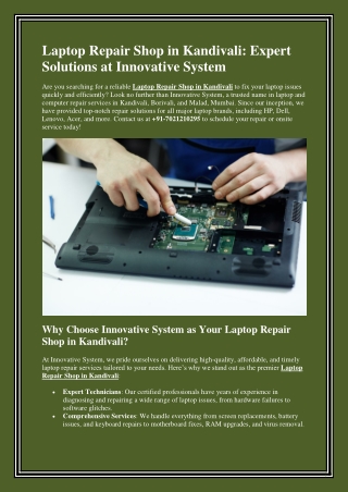 Laptop Repair Shop in Kandivali