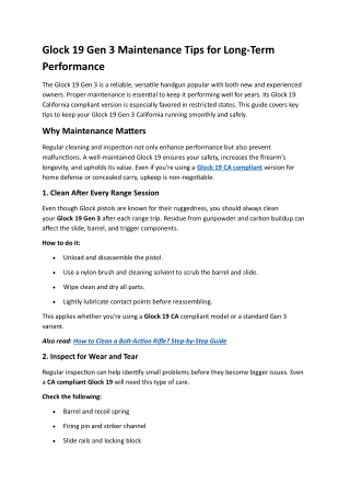 Glock 19 Gen 3 Maintenance Tips for Long-Term Performance