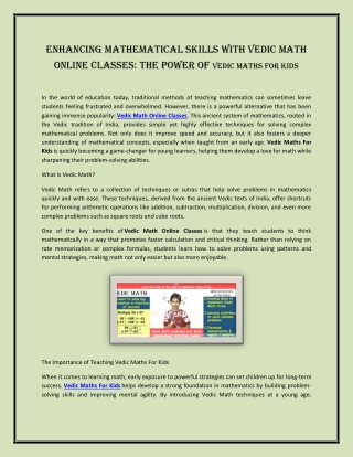 enhancing mathematical skills with vedic math