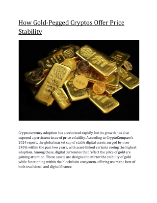 How Gold-Pegged Cryptos Offer Price Stability