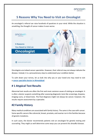 5 Reasons Why You Need to Visit an Oncologist