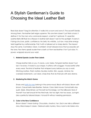A Stylish Gentleman’s Guide to Choosing the Ideal Leather Belt