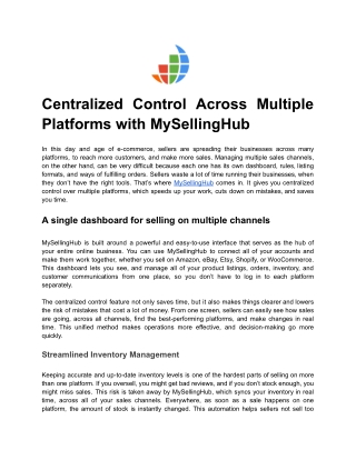 Centralized Control Across Multiple Platforms with MySellingHub