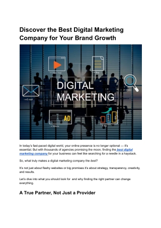 Discover the Best Digital Marketing Company for Your Brand Growth