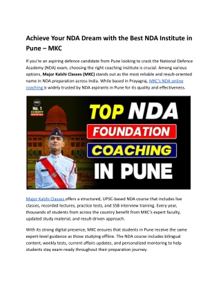 Achieve Your NDA Dream with the Best NDA Institute in Pune – MKC