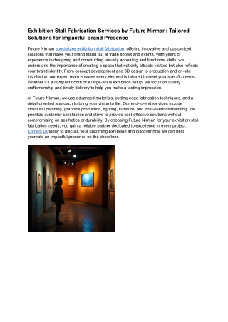 Exhibition Stall Fabrication Services by Future Nirman: Tailored Solutions for I
