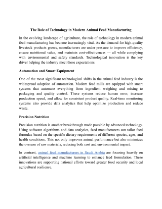 The Role of Technology in Modern Animal Feed Manufacturing