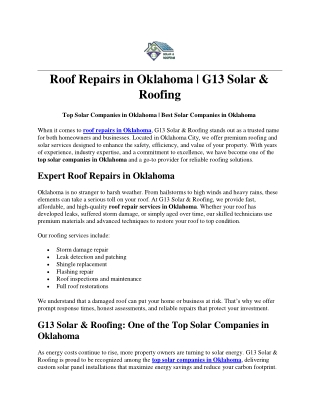 Roof Repairs in Oklahoma-G13 Solar & Roofing