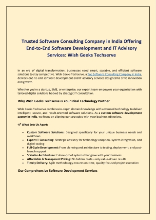 Trusted Software Consulting Company in India Offering End-to-End Software Development and IT Advisory Services