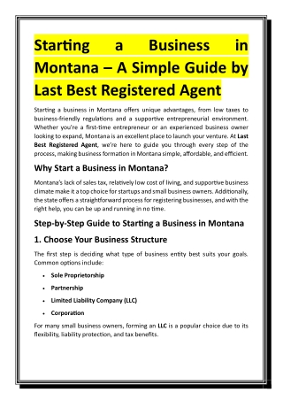 Starting a Business in Montana – A Simple Guide by Last Best Registered Agent