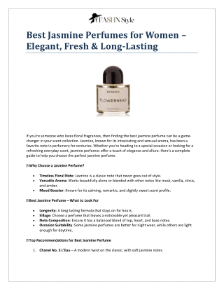 Best Jasmine Perfumes for Women – Elegant, Fresh & Long-Lasting