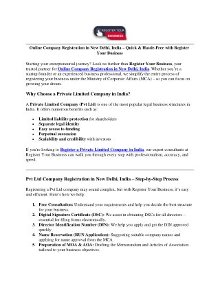 Online Company Registration in New Delhi
