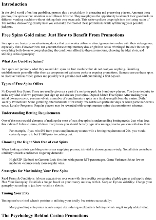 Free Rotates Gold Mine: Just How to Make The Most Of Advertisings