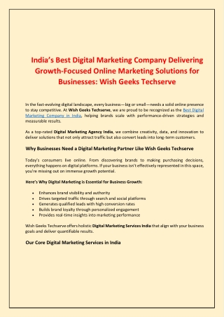 India’s Best Digital Marketing Company Delivering Growth-Focused Online Marketing Solutions for Businesses