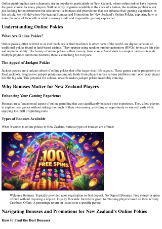 Navigating Bonuses and Promotions for New Zealand’s online pokies