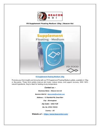 FD Supplement Floating Medium 15kg | Beacon Koi