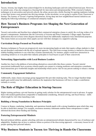 From Classroom to Startup: The Journey of Tucson’s Aspiring Entrepreneurs