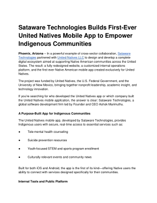 Sataware Technologies Builds First-Ever United Natives Mobile App to Empower Indigenous Communities