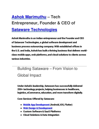 ashok marimuthu tech entrepreneur founder ceo of sataware technologies