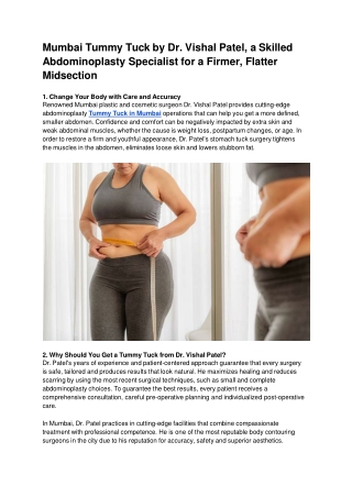 Mumbai Tummy Tuck by Dr. Vishal Patel, a Skilled Abdominoplasty Specialist for a Firmer, Flatter Midsection