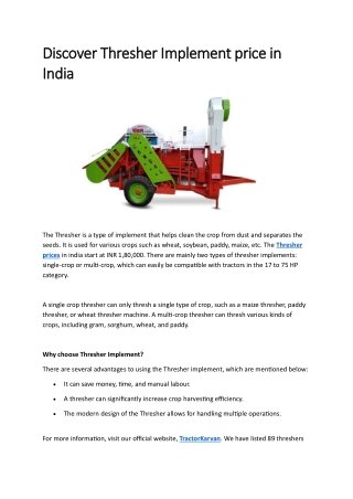 Discover Thresher Implement price in India