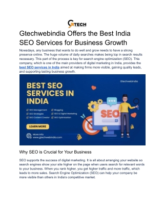 Gtechwebindia Offers the Best India SEO Services for Business Growth