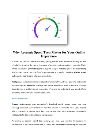 why accurate speed tests matter for your online