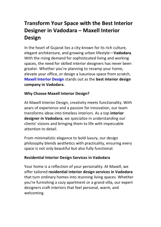 Interior Designer in Vadodara | Maxell Interior Design