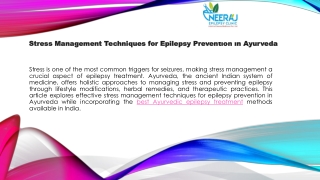 Stress Management Techniques for Epilepsy Prevention in Ayurveda