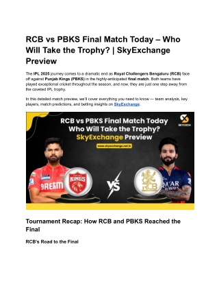 RCB vs PBKS Final Match Today – Who Will Take the Trophy  SkyExchange Preview