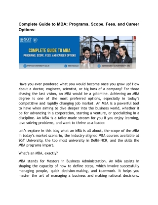 Complete Guide to MBA : Programs, Scope, Fees, and Career Options